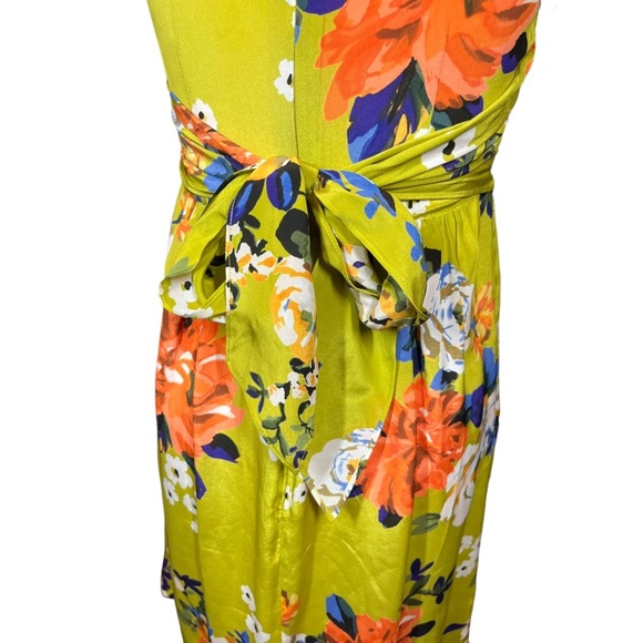 Moulinette Soeurs SILK Yellow Floral Fit flare V Neck Short Sleeve Dress 0 - Picture 5 of 8